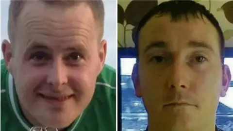 Garda Press Office Eoin O'Connor and Anthony Keegan, Eoin has short light hair and is wearing a green t-shirt, he is smiling. Anthony has short dark hair and is looking into the camera. 