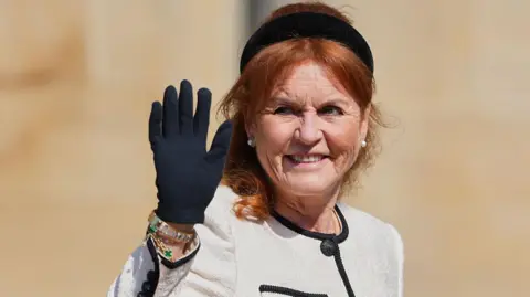 Getty Images Sarah Ferguson waves as she attends the Easter Matins Service at St. George's Chapel, Windsor Castle on April 20, 2025 in Windsor, England

