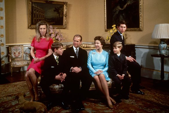 The royal family in 1972 (from left): Princess Anne, Andrew, Prince Philip, Queen Elizabeth, Prince Edward and Prince Charles. 