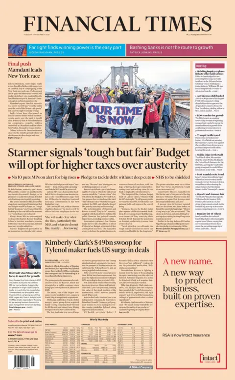 The headline in the FT reads Starmer signals 'tough but fair' Budget will opt for higher taxes over austerity 
