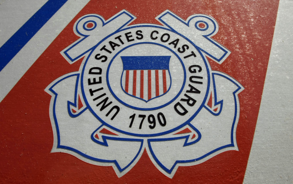 The seal for the U.S. Coast Guard is displayed in Monterey