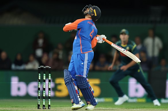 Abhishek Sharma skies one and is gone.