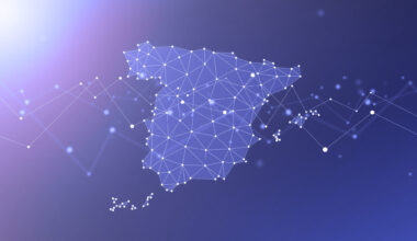 Geometric map of Spain with a network of polygons.