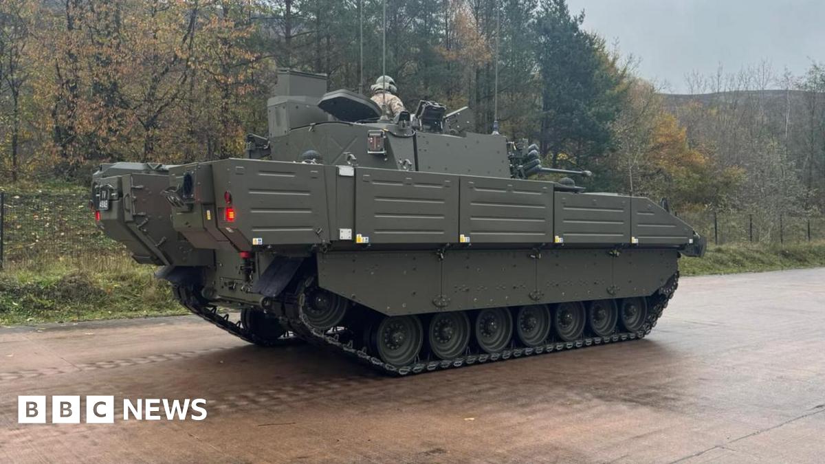 The green Ajax armoured vehicle