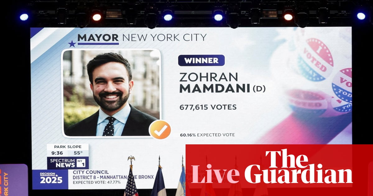 Zohran Mamdani wins New York mayoral election as Democrats pick up major wins in several key US races – live updates | Zohran Mamdani