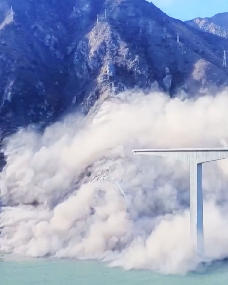 A still from a social media video showing the Hongqi Bridge collapsing.