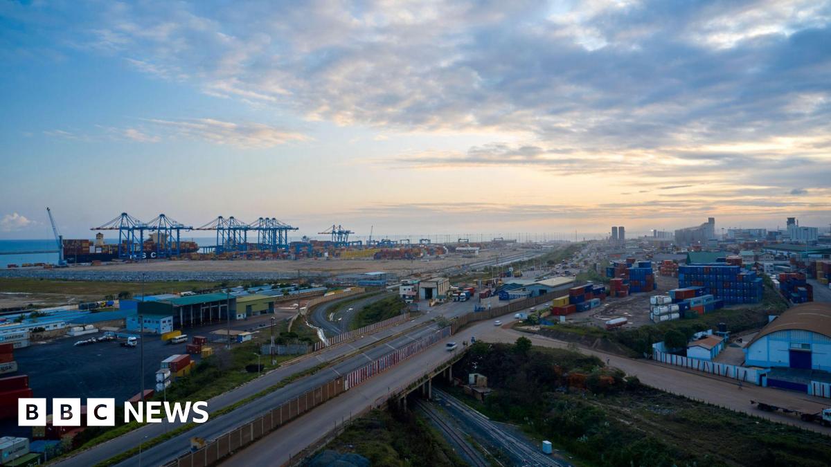 A bird's eye view of a sunset on a Tema port in Ghana