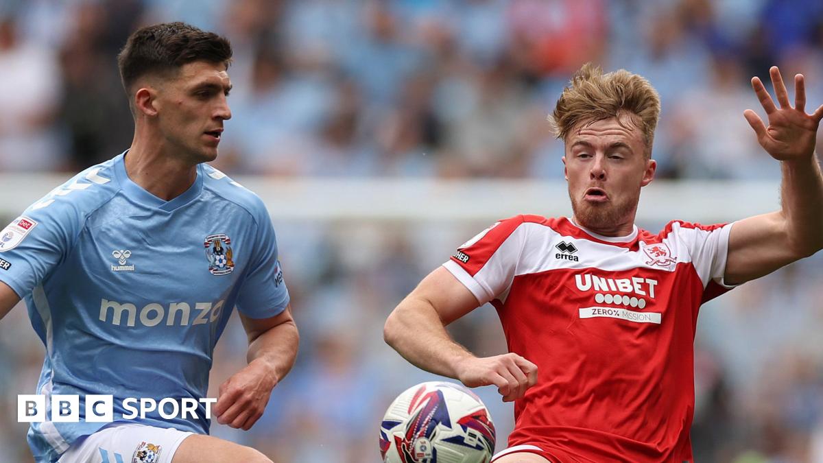 Coventry defender Bobby Thomas (left) gets to the ball just ahead of Middlesbrough forward Tommy Conway