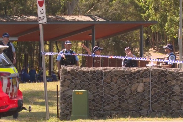 Emergency services at the reserve behind Rouse Hill High School on Monday afternoon.