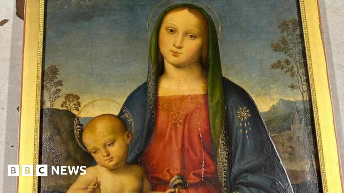 A Renaissance painting of a woman sitting down with a baby on her knee, who is also facing forwards