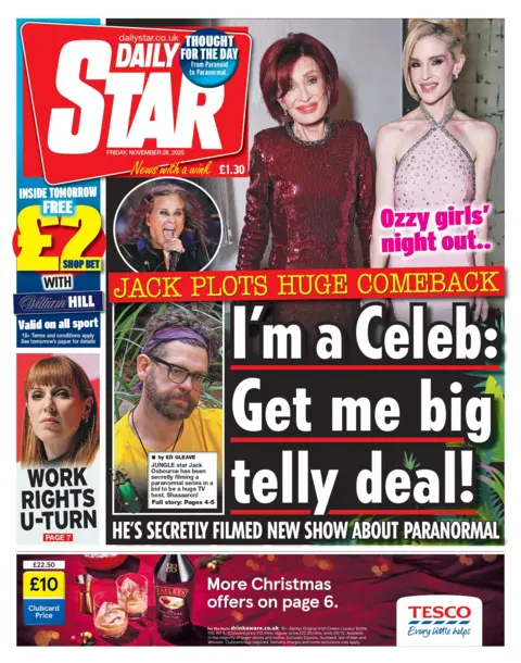 "I'm a Celeb: Get me a big telly deal!" writes the Daily Star in its front page headline.