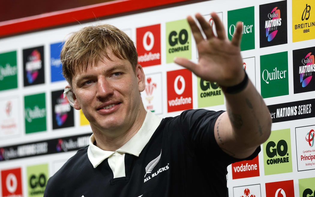 Fabian Holland of New Zealand after the game. New Zealand All Blacks v Wales international rugby union test match at Millenium Stadium, Cardiff, Wales on Saturday 22 November 2025.
2025 All Blacks Northern Tour.
Photo credit: Matthew Impey / Photosport