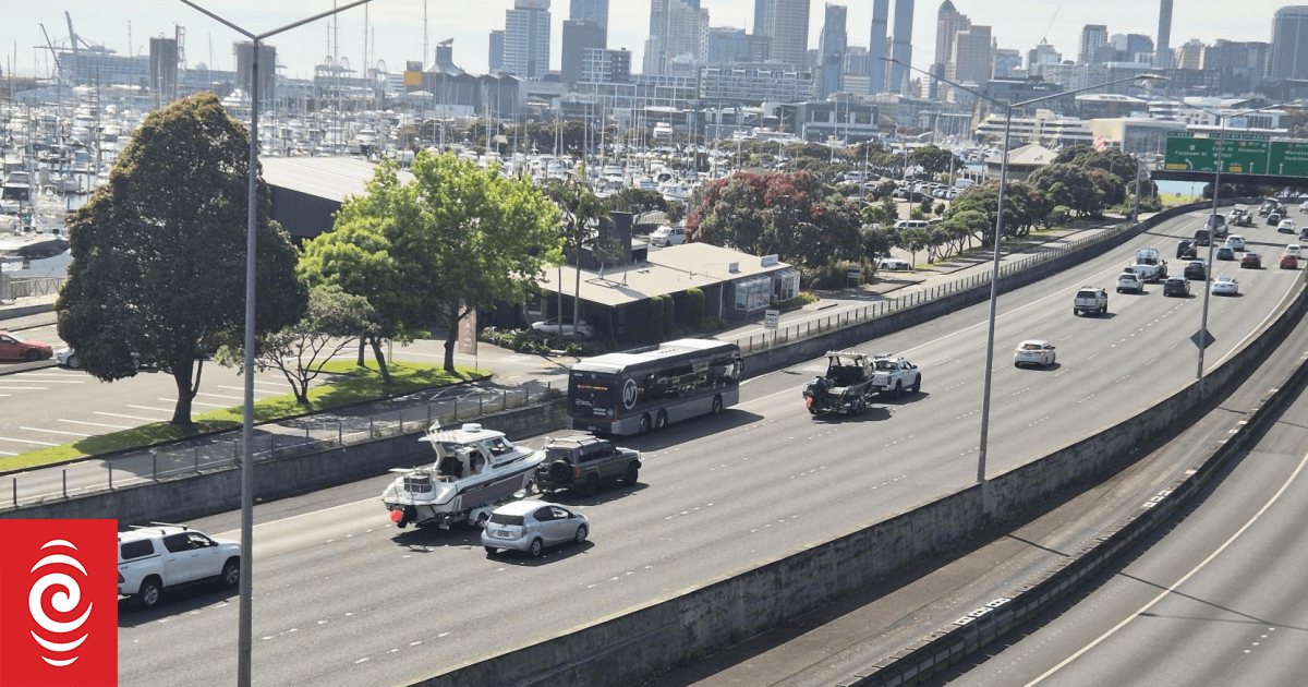 One Ocean fishing protest convoy crosses Auckland's Harbour Bridge