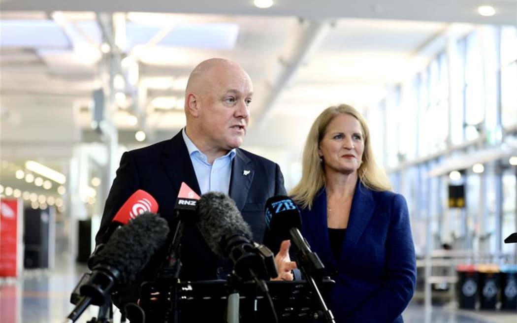 Prime Minister Christopher Luxon and tourism minister Louise Upston make a tourism funding boost announcement at Auckland Airport on 9 June 2025.