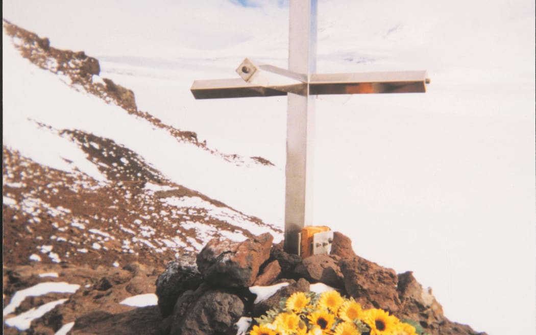 The wreath placed at the Erebus memorial cross for the 20th anniversary commemoration.