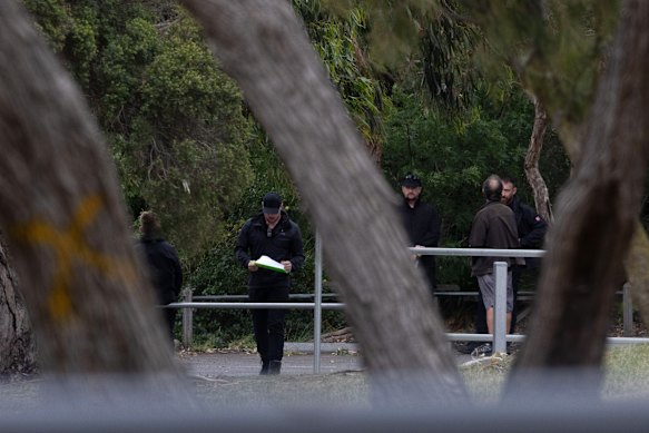 Jimeone Roberts (front, with clipboard) and other neo-Nazis ran a secret vetting session for prospective members in a north-west Melbourne car park on October 19 after the March for Australia rallies.