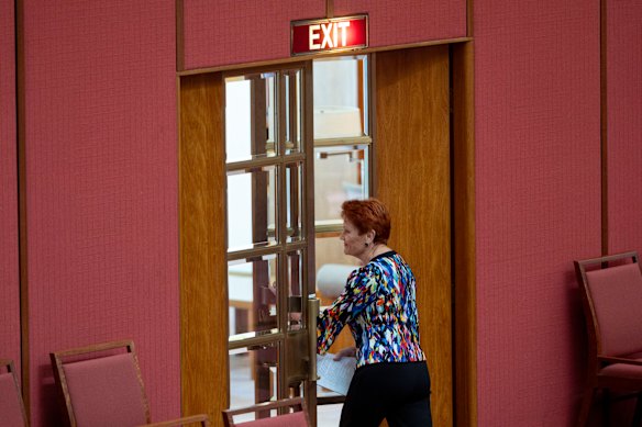 Hanson leaves the Senate after being suspended for seven days.