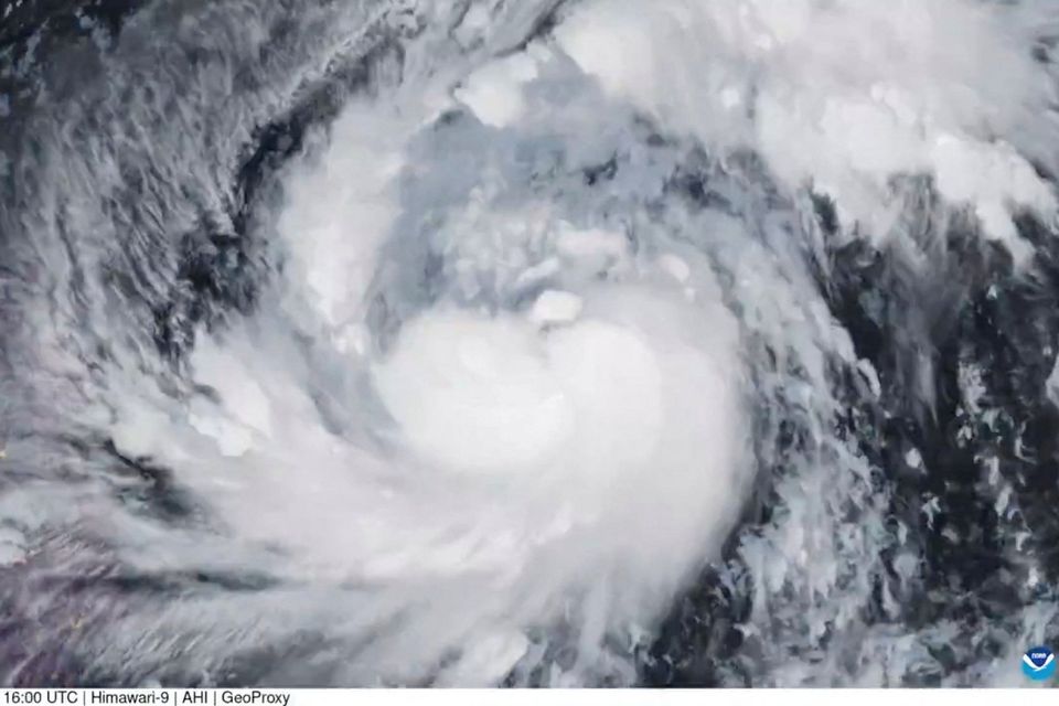 A satellite image shows Storm Fung-Wong, which has intensified into a typhoon, according to the Cooperative Institute for Research in the Atmosphere (CIRA), over the Philippine Sea on November 7, 2025, in this screengrab from video. CSU/CIRA & JMA/JAXA/Handout via REUTERS