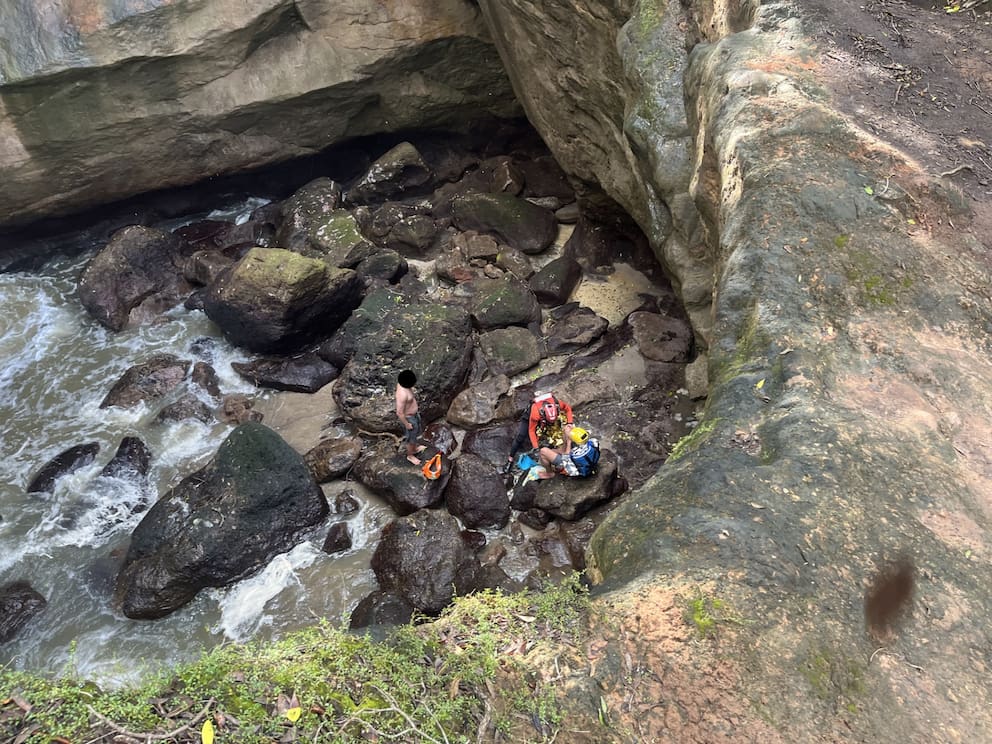 Three people had to be winched to safety at Whiritoa Beach this morning after getting caught out by the tide. Photo / NZ Police 