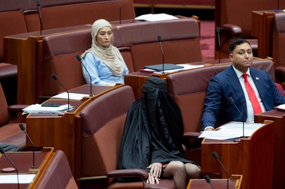 Hanson in front of Senator Fatima Payman.