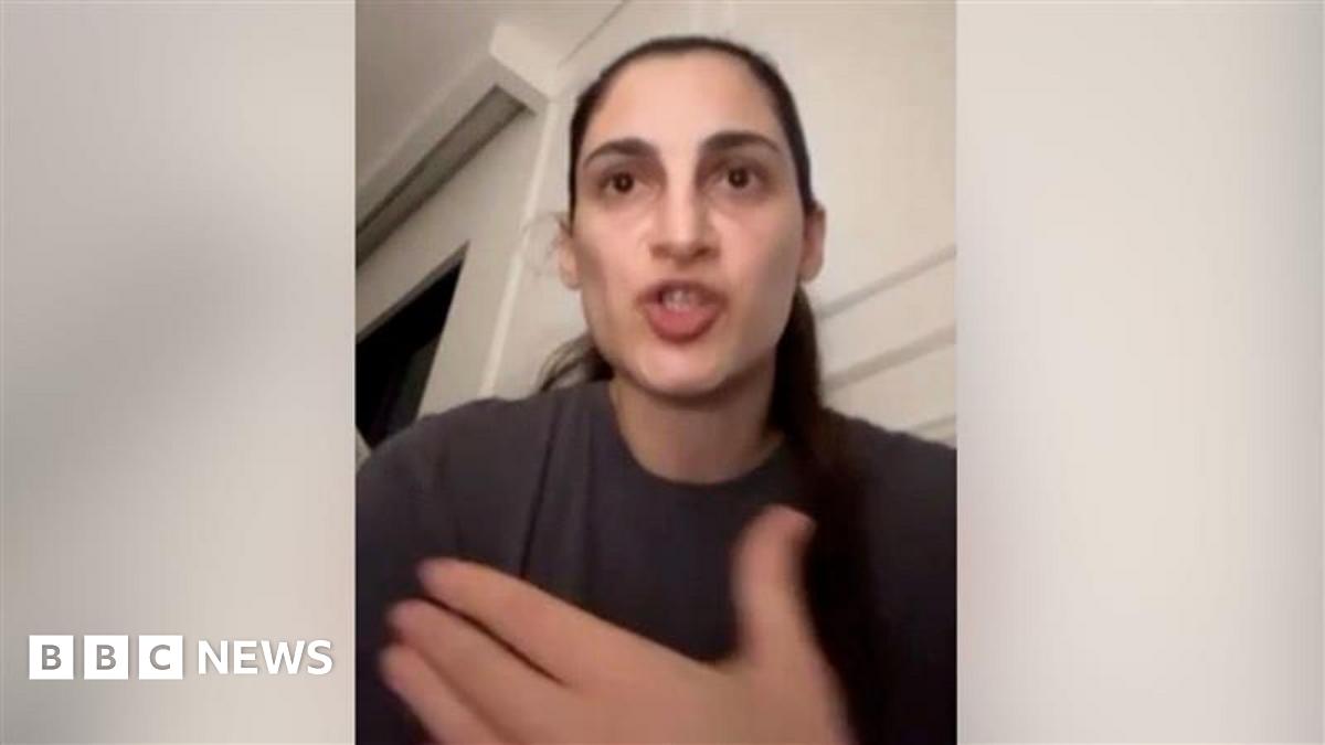 Screengrab of video showing Zeynab Javadli speaking from her home in Dubai