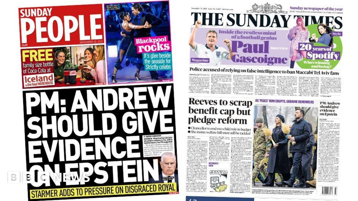 The headline on the front page of Sunday People reads: "PM: Andrew should give evidence on Epstein".