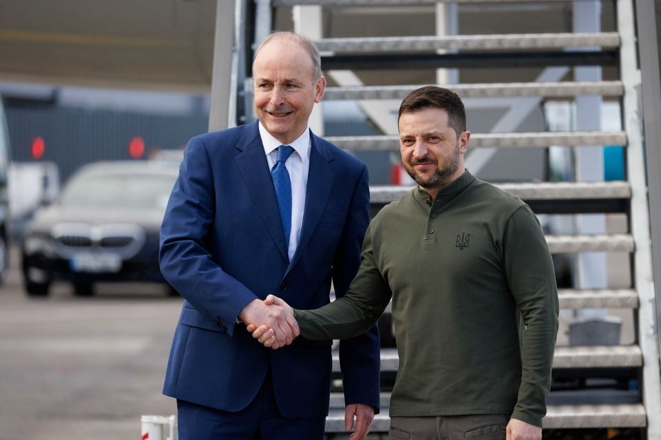 Taoiseach Micheál Martin with Ukrainian president Volodymyr Zelensky at Shannon Airport (Eamon Ward)