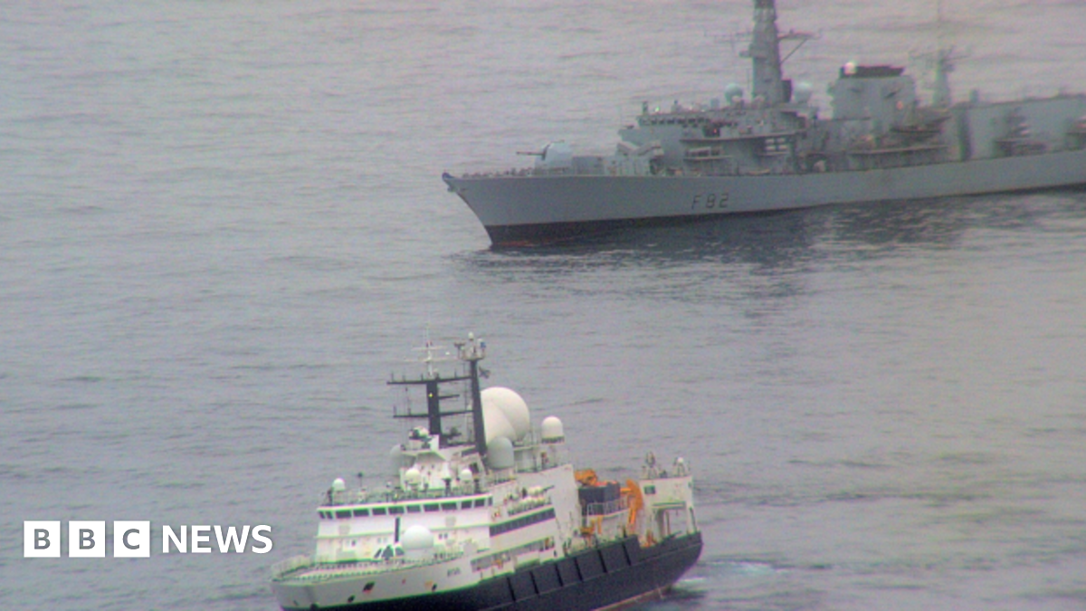 Ministry of Defence photo showing a Royal Navy ship tracking the Yantar