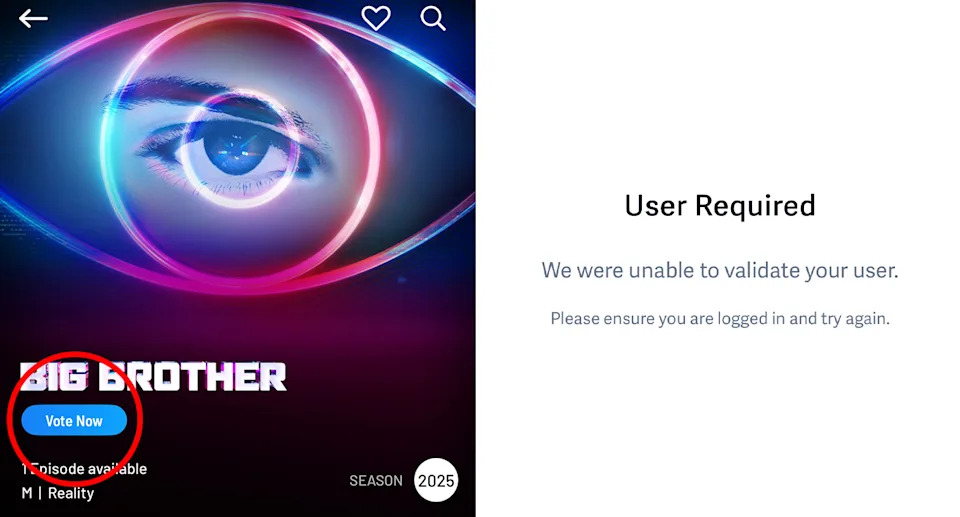 Big Brother voting error on 10's app.