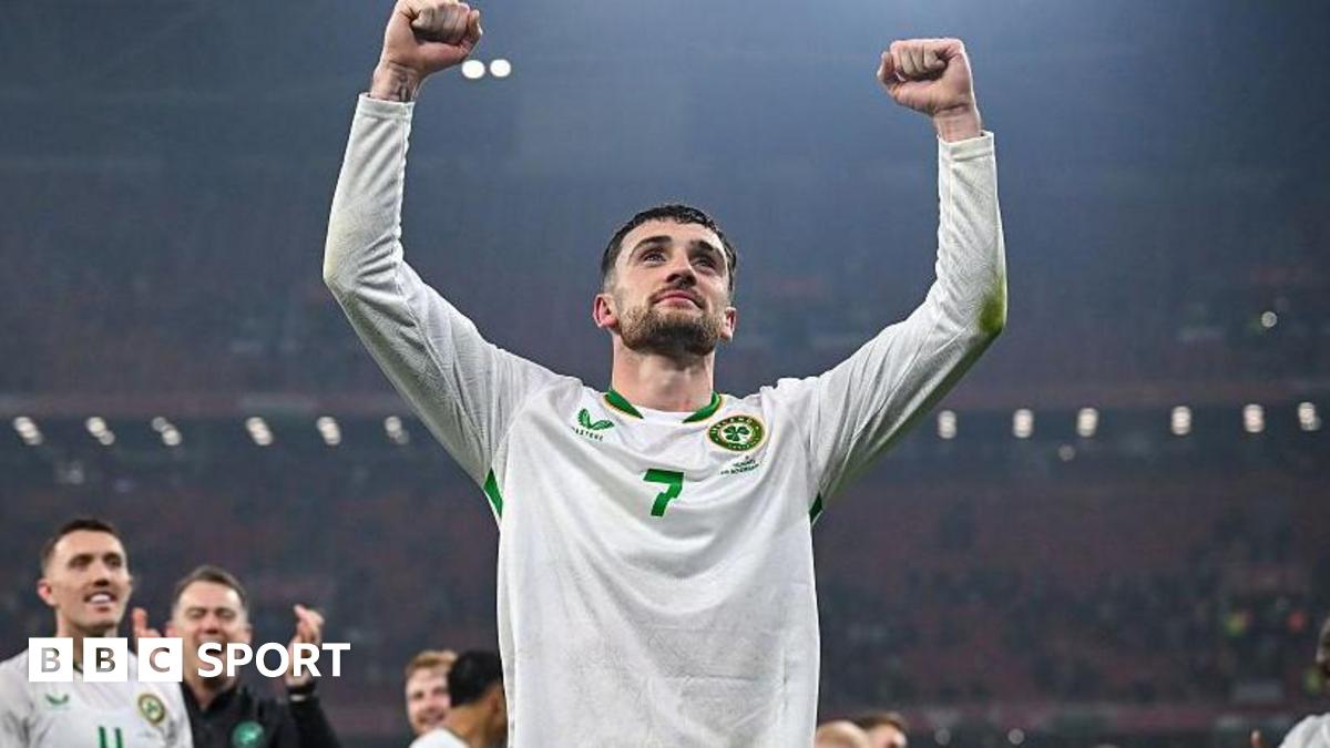 Troy Parrott celebrates the Republic of Ireland's victory against Hungary in World Cup qualification