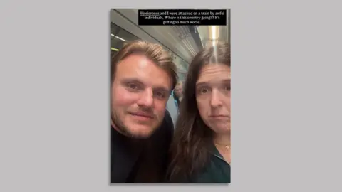 @itsleepeart Lee Peart Instagram live post, following an assault on a train alongside his friend Rosie Jones