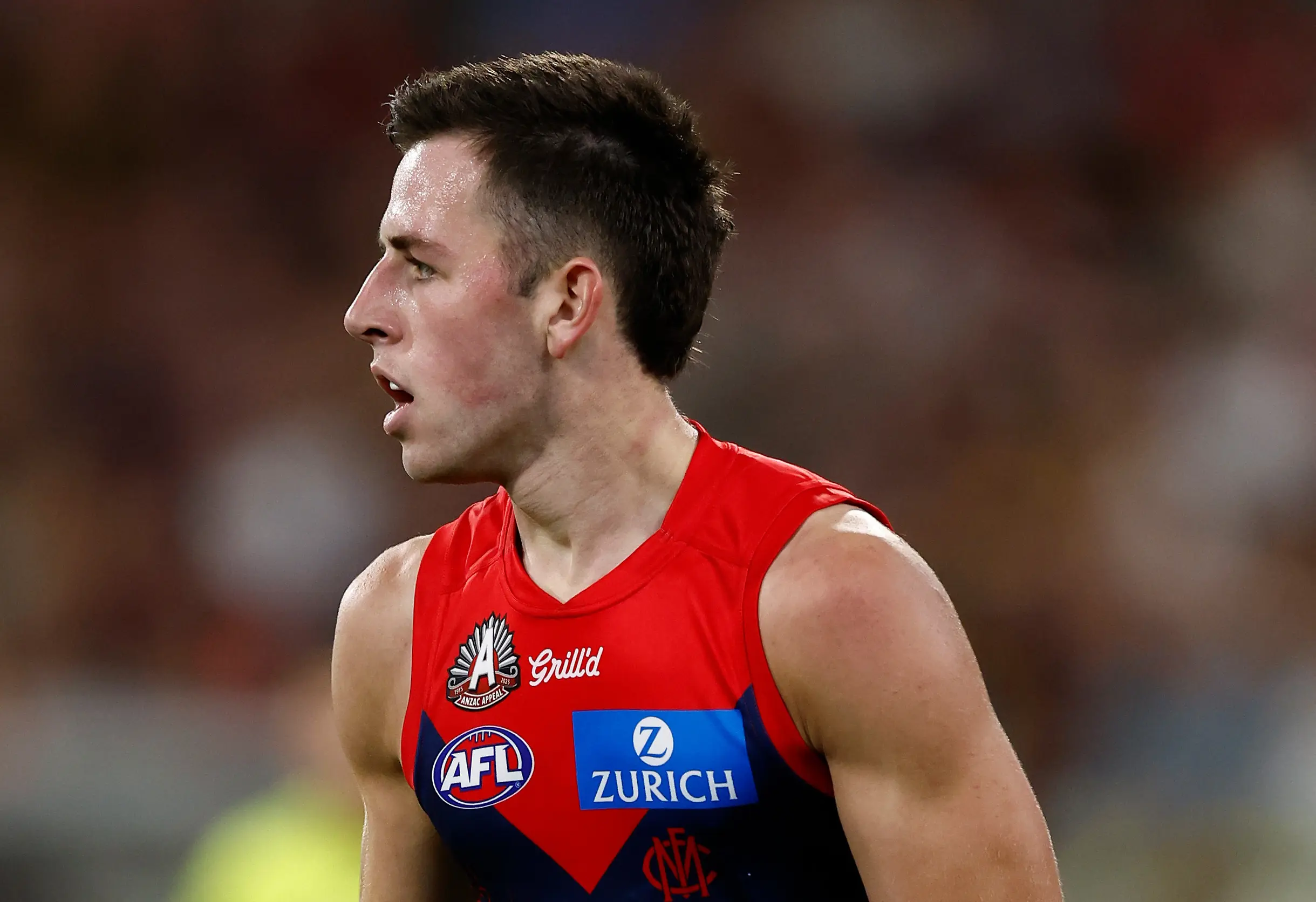 MELBOURNE, AUSTRALIA - APRIL 24: Xavier Lindsay of the Demons in action during the 2025 AFL Round 07 match between the Melbourne Demons and the Richmond Tigers at the Melbourne Cricket Ground on April 24, 2025 in Melbourne, Australia. (Photo by Michael Willson/AFL Photos)