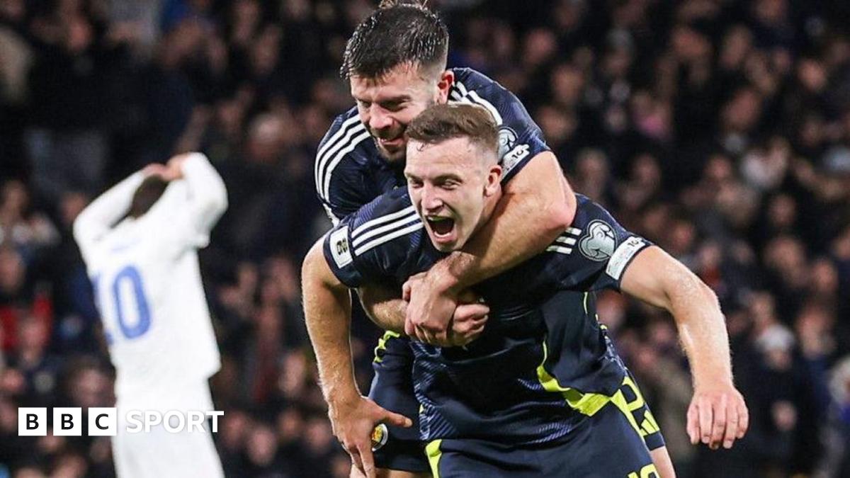 Scotland's Grant Hanley and Lewis Ferguson celebrate against Greece