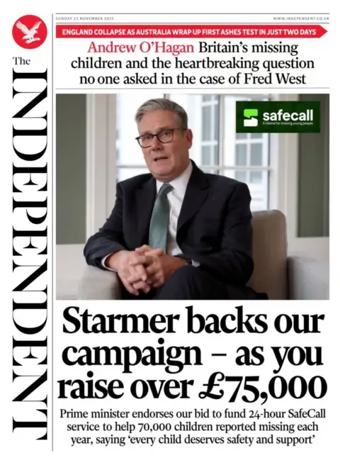 The headline on the front page of the Independent reads: "Starmer backs our campaign - as you raise over £75,000". 