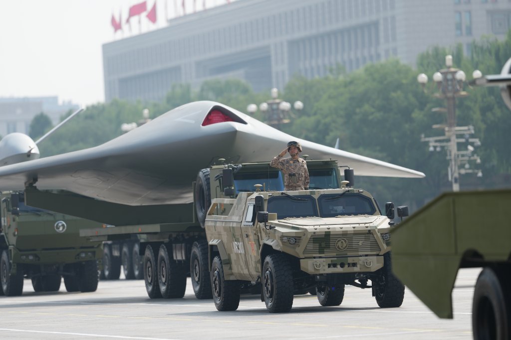 BEIJING, CHINA - SEPTEMBER 03: A CS-5000T drone is reviewed during the V-Day military at Tian'anmen Square during on September 3, 2025 in Beijing, China. China unveiled its land-, sea-, and air-based strategic forces as the nuclear triad for the first time in Wednesday's V-Day military parade during a grand gathering to commemorate the 80th anniversary of the victory in the Chinese People's War of Resistance against Japanese Aggression and the World Anti-Fascist War. (Photo by VCG/VCG via Getty Images)
