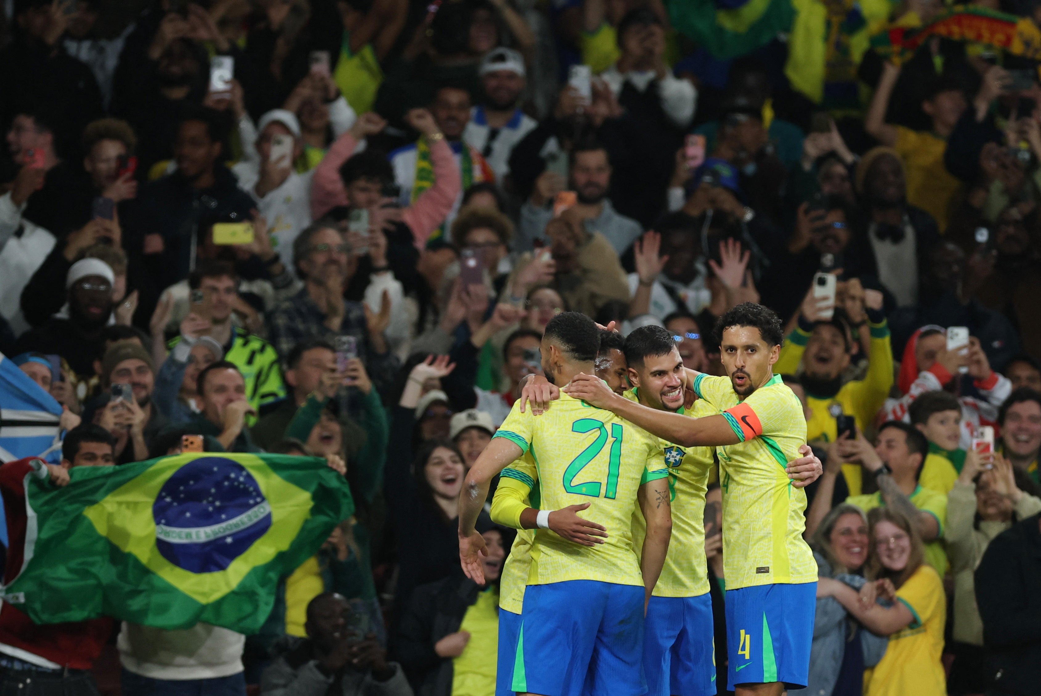 Brazil celebrate their opener by Estevao