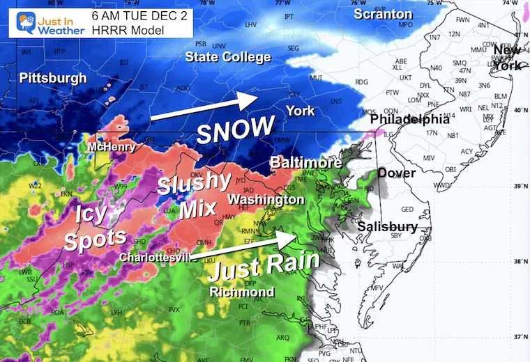 November 30 weather snow ECMWF Model Tuesday Morning HRRR