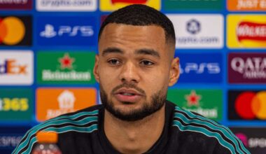 LIVERPOOL, ENGLAND - Tuesday, November 25, 2025: Liverpool's Cody Gakpo during a press conference at Anfield ahead of the UEFA Champions League match between Liverpool FC and PSV Eindhoven. (Photo by David Rawcliffe/Propaganda)
