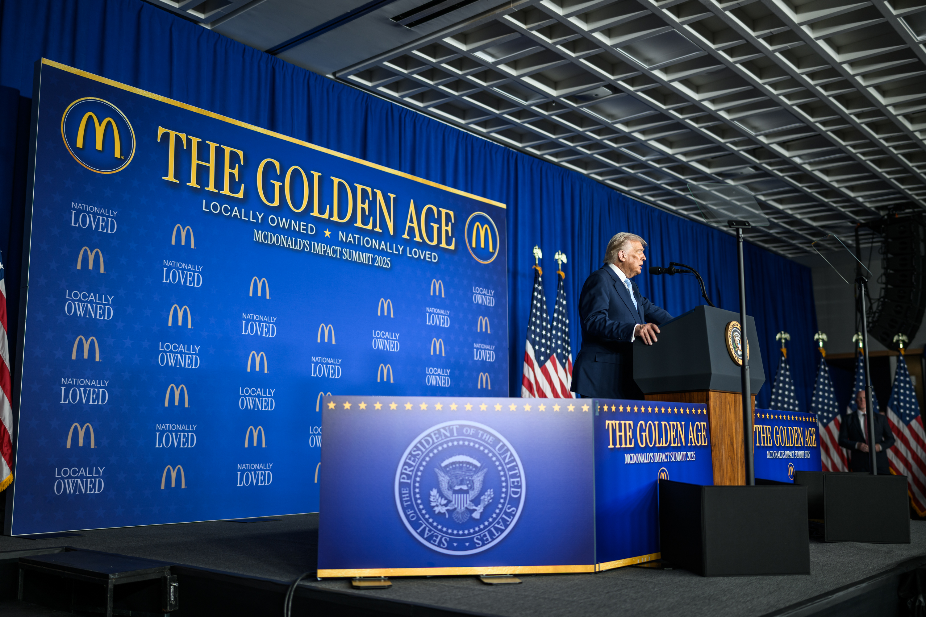 President Donald Trump delivers remarks at the McDonald’s Impact Summit, Monday, November 17, 2025, at the Westin D.C. in Washington, D.C. (Official White House Photo by Daniel Torok)