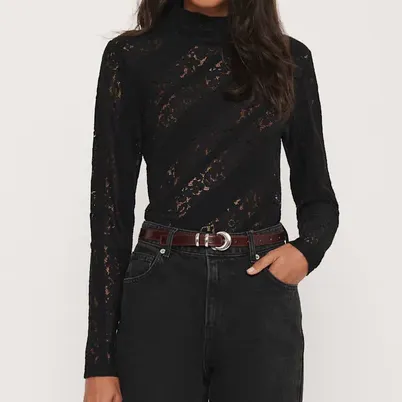 Mint Velvet Black Lace High Neck Top