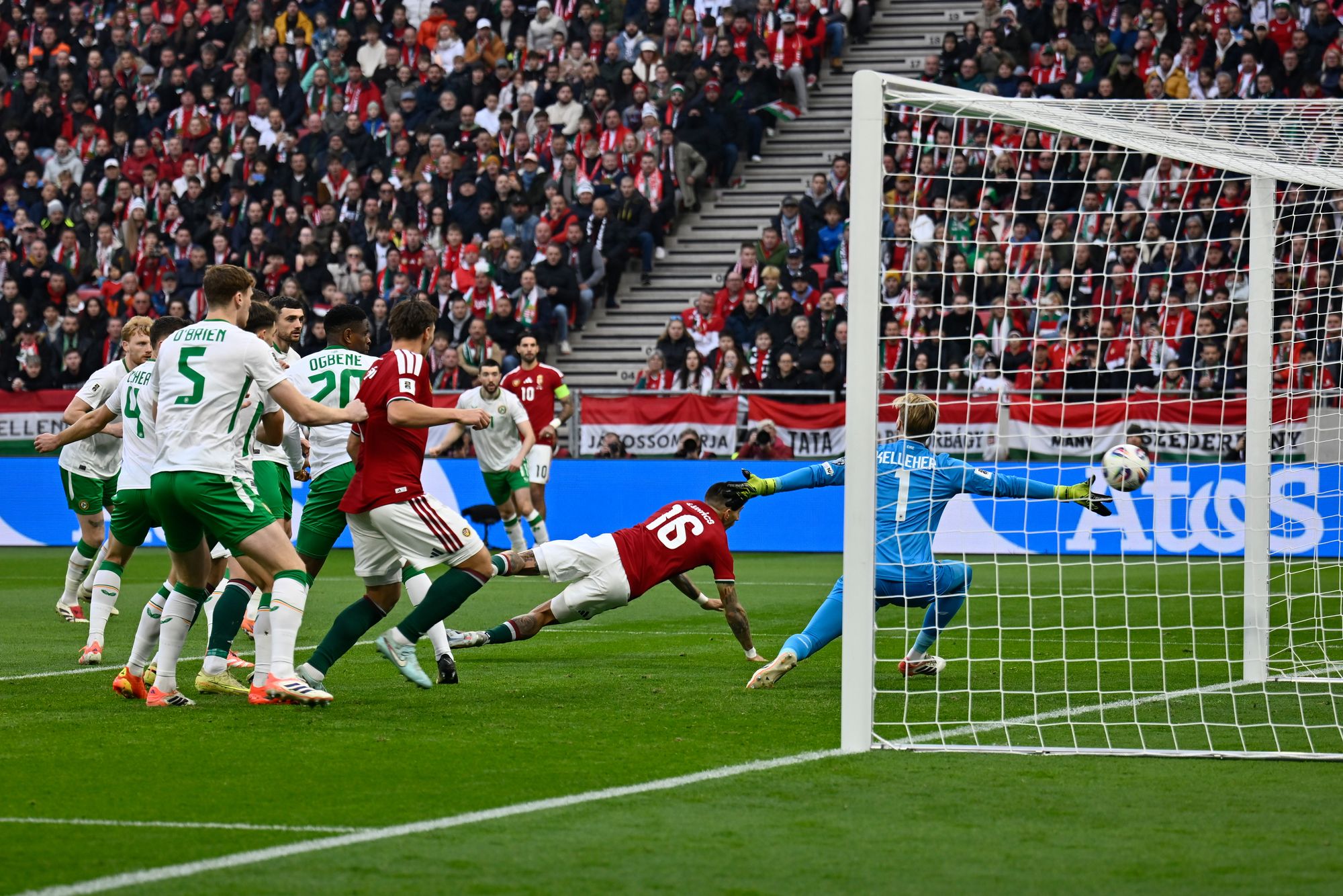 Hungary's Daniel Lukacs scores his side's opening goal