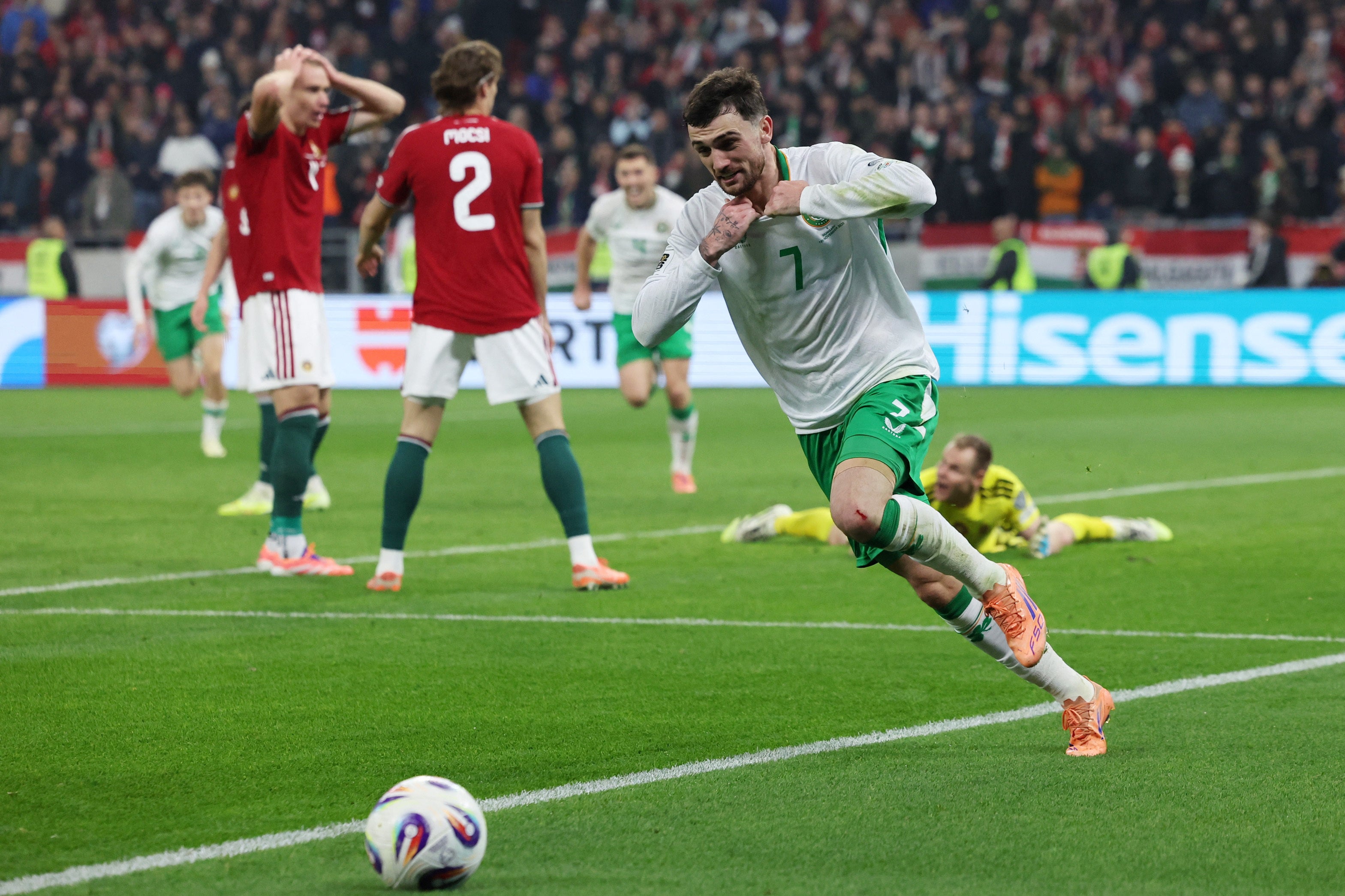 Parrott turns to celebrate after scoring Ireland’s winner