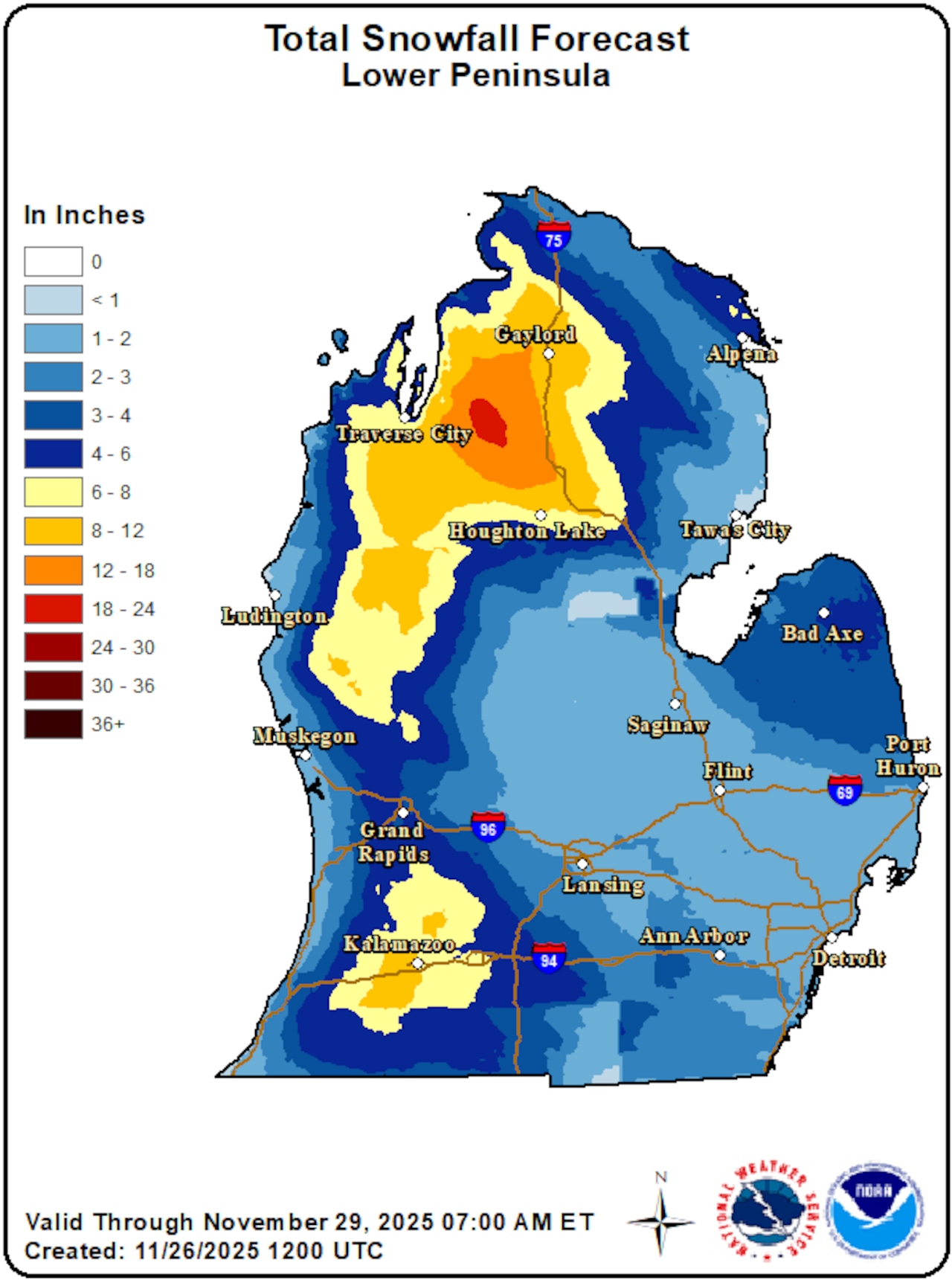 Total snow forecast Michigan