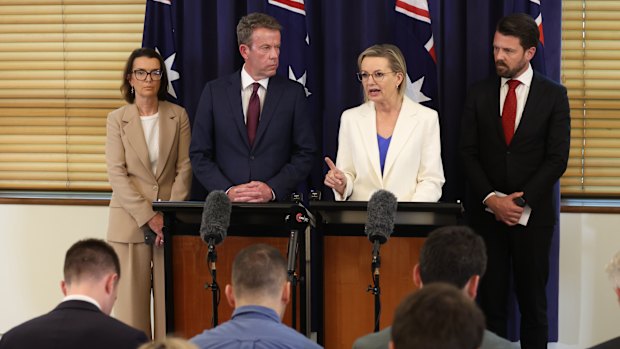 Anne Ruston (left) as Ley speaks on Thursday.