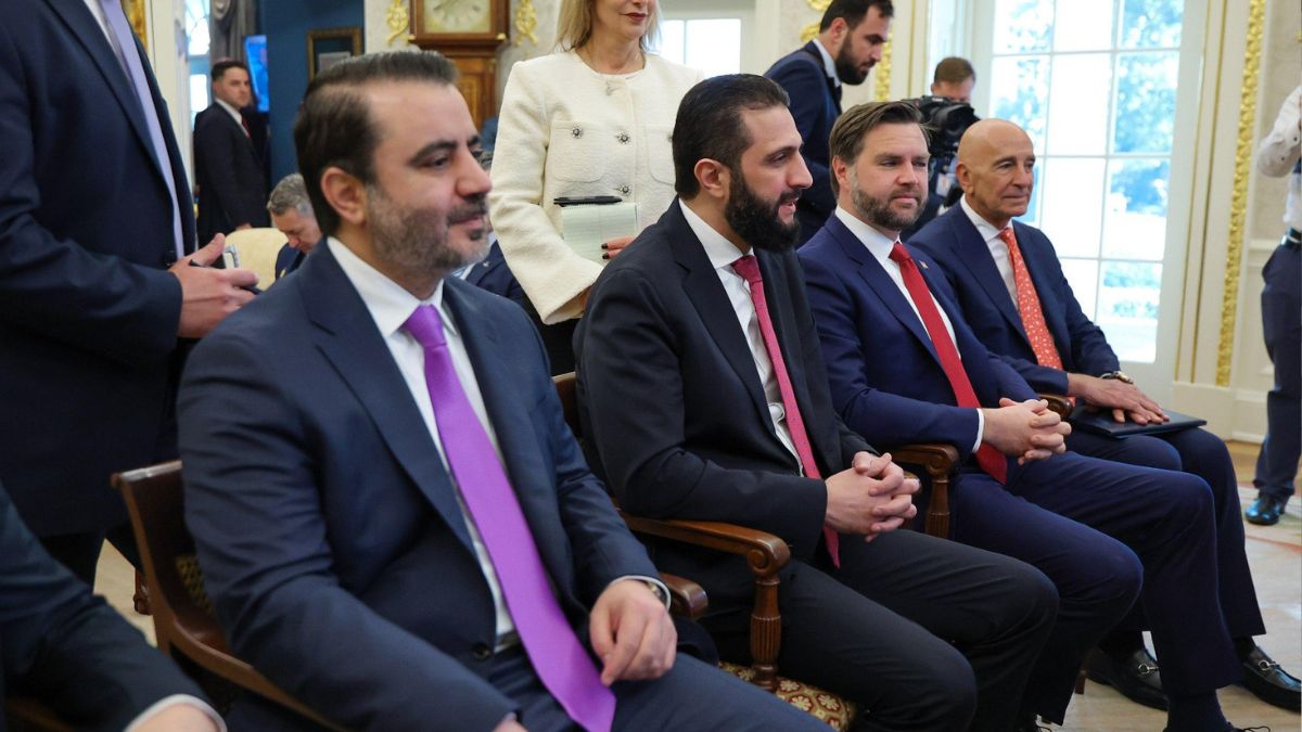 From the meeting between Syrian President Ahmad al-Sharaa, US envoy Thomas Barrack, and US President Donald Trump, 10 November 2025 (Presidency of the Syrian Arab Republic)