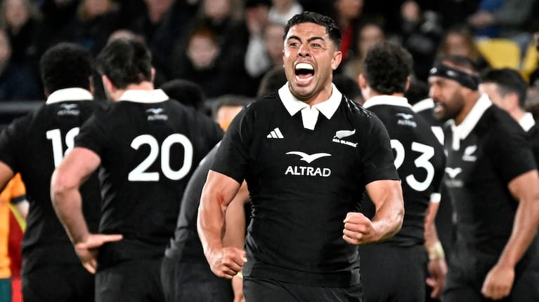 Anton Lienert-Brown celebrates during the All Blacks' victory over Australia in last year's Bledisloe Cup Test win in Wellington.