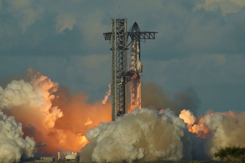 SpaceX's megarocket Starship makes a test flight from Starbase, Texas, on October 13.