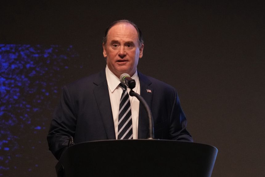Secretary of the Navy John Phelan speaks during the 4th annual Northeast Indiana Defense Summit at Purdue University Fort Wayne 序n Fort Wayne, Indiana on November 12, 2025.