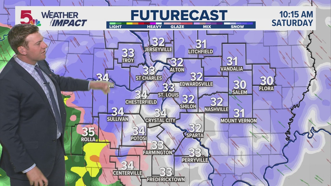 How much snow will St. Louis get on Saturday?