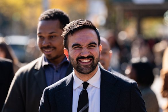 Zohran Mamdani campaigns in Harlem, New York, on Sunday.